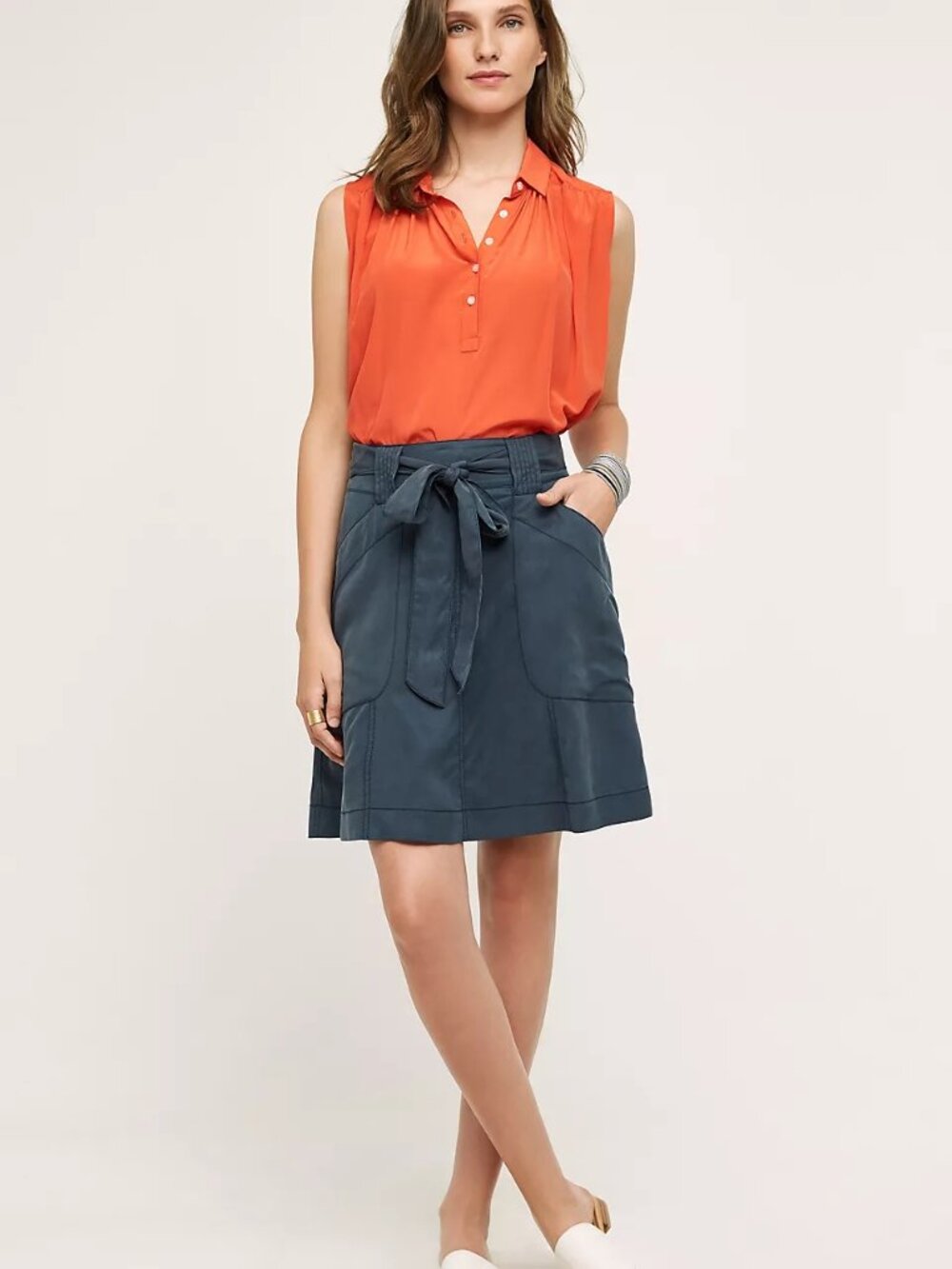 Anthropologie HD in Paris Bryden Skirt Slate Blue Belted A-Line Size 10